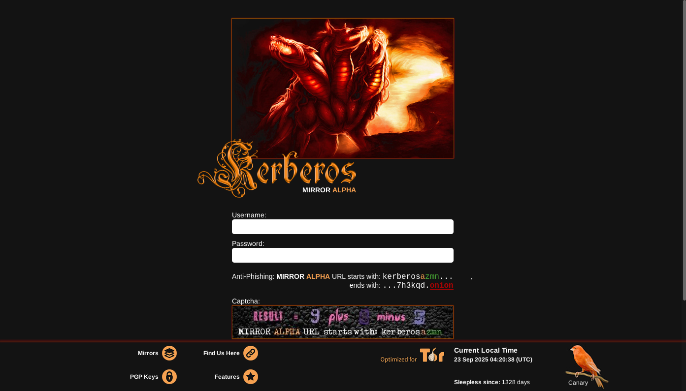 Kerberos Market Login Page